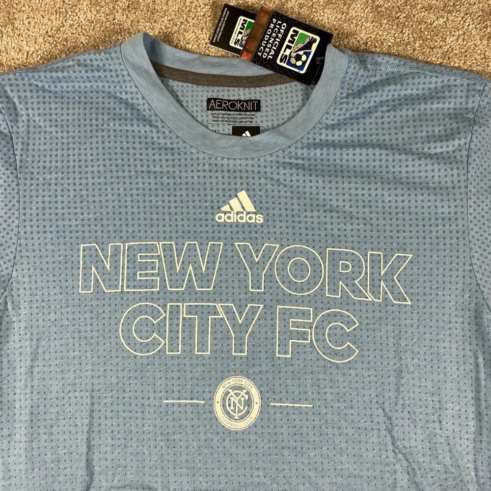 Adidas Mens Large Blue MLS New York City FC NYCFC Aeroknit Climacool‎ Shirt NWT